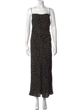 Faithfull the Brand Black Maxi Slip Dress with Cream Polka Dots